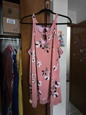 torrid Pink Floral Mini Dress with Lace Trim